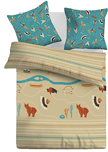 Schlummerglück Original Bettwäsche mit zeitlos modischen Motiven, Qualitätsware zum attraktiven Preis, 100% Baumwolle, Verschiedene Modelle und Qualitäten verfügbar (Indian Village)