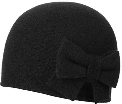 Barascon Calima Damenmütze Rundliche Wintermütze aus Wolle mit Schleifenapplikation Made in EU Herbst Winter schwarz One Size