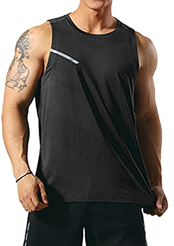 GYMAPE Herren Sportlich Trainieren Tanktops Ärmellos Muskel Laufshirts Ausbildung Schnelltrocknend Fitnessstudio Aktive Kleidung Schwarz M