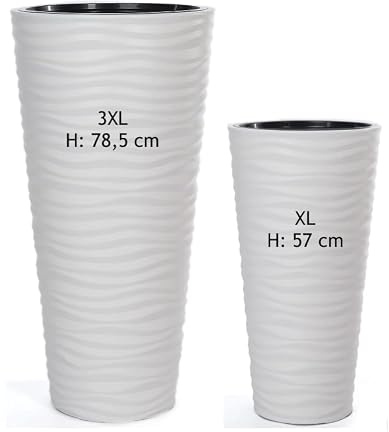 MELTOM Blumenkübel Slim Rund Pflanzgefäß Einsatz Wellen Set 2: XL 3XL Weiß 3D Effekt