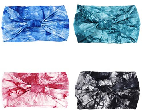 Yean Boho Stirnbänder Tie Dye Headwrap Breite atmungsaktive Haarbänder Pink Sports Gym Head Scrafs für Frauen und Mädchen (4er Pack)