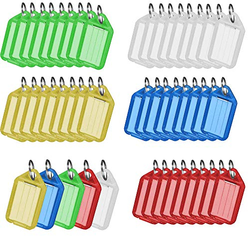 Sertay Porte-clés en Plastique, 50 Pièces Étiquette de Porte-clés, Étiquette Interchangeable, Avec Anneau Fendu, Pour ÉÉtiquette de Bagage D'identité(5 Couleurs 10 Pièces Chacune)