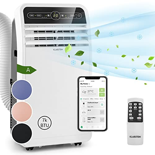 Klarstein Metrobreeze New York Smart 7k - Aire Acondicionado Portátil 7000 BTU, 21-34 m², Control App & WiFi, Ventilador 3 Velocidades, Deshumidificador, Temporizador 24h, Clase Energética A, Blanco