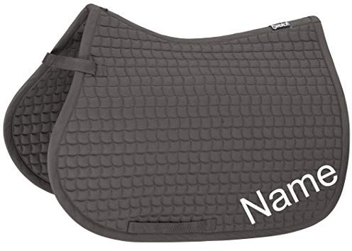 Eskadron anthrazit Cotton Pony VS-Schabracke mit individuellem Namen Bestickt, Schriftart:Zürich Calligraph (Schreibschrift), Garnfarbe Maderia:Baby Blue 1675