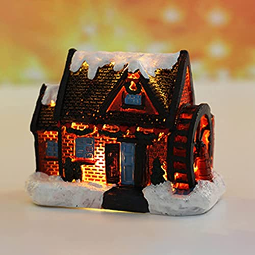 ISAKEN Weihnachtsdorf Mit Beleuchtung - Weihnachtshaus Beleuchtet, Weihnachtsdeko Häuser LED, Zubehör Deko Miniatur Retro Weihnachtsbeleuchtung