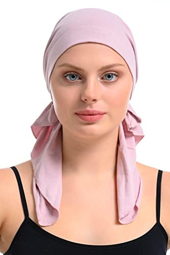 Bamboo and Cotton Chemo Headwear Hair Loss Fitted Pre-Tied Bandana (Powder Pink)