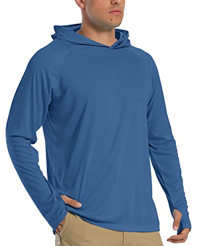 TACVASEN Herren Sonnenschutz Hoodie Sommer Atmungsaktiv Langarmshirts UPF 50+ mit Daumenloch, Indigo, M
