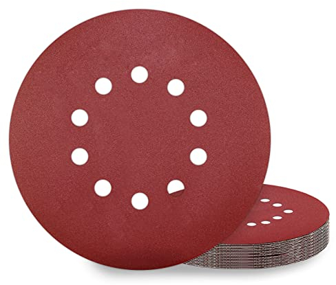 KONGMING Dischi Abrasivi 225 mm 10 pezzi 10 Fori Grana P240 Rotondi di Carta Vetrata per Levigatrici a Collo Lungo Smerigliatrici per Cartongesso Parete e Levigatrice a Soffitto