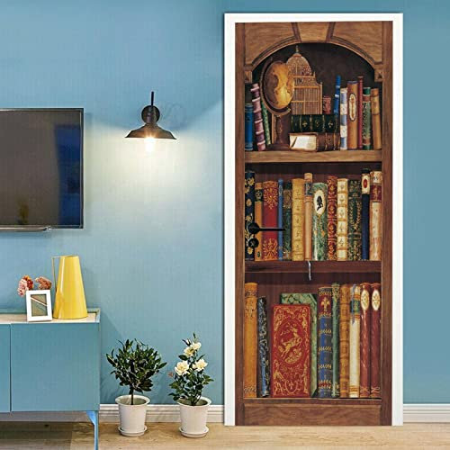 A.Monamour Türtapete Selbstklebend Türfolie Türposter 3D Altes Vintage Bücherregal Vinyl Folie Türdeko Tapete Wandbild Türaufkleber Türtattoo 77 x 200 cm