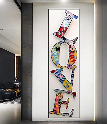 ZZBD LOVE Art Love Pattern Graffiti Toile Peinture Verticale Toile Art Affiches Imprime Wall Art pour Salon Home Decor 40x120cm Sans Cadre