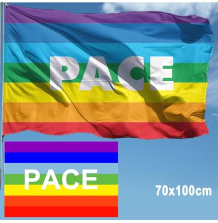 OISE ART STORE Trade Shop - Bandiera della Pace 70x100cm Arcobaleno con Asola Laterale da Bastone in Tessuto