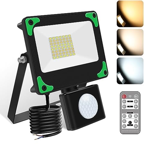 ALUSSO 15W Security Lights Outdoor Motion Sensor, 1350LM 3000K-6500K Outdoor Lights Floodlights Remote Control, IP65 Waterproof PIR Lights Outdoor Wall Light for Garden, Backyard, Garage, Doorways