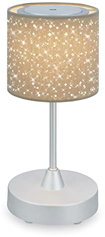 BRILONER - LED Tischlampe kabellos mit Lampenschirm aus Stoff, dimmbar in Stufen, warmweiße Lichtfarbe, Nachttischlampe, Leselampe, LED lampe, Campinglampe, Tischleuchte, Akkulampe, 30x12,5 cm, Taupe