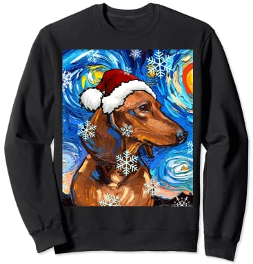 Aja Kunstdruck, Motiv Dackel, Sternennacht, Weihnachtsmann, Braun Sweatshirt