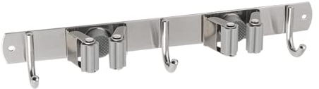 Gedotec Besenhalterung Wand | 1 Stück Putzschrank organizer aus Edelstahl | mit 2 Halter und 3 Haken | Besen-, Mop-, Werkzeughalter | Werkzeug wandhalterung, Gartengerätehalter, Krückenhalter