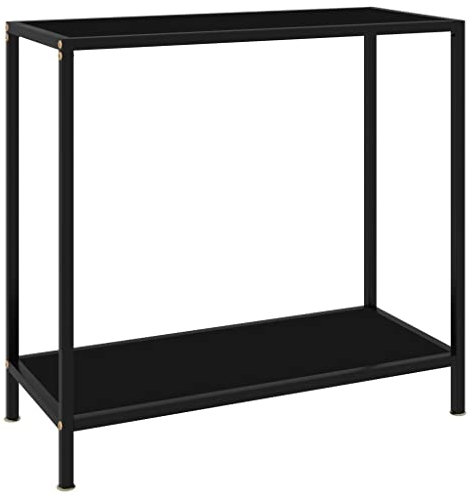 FIRBNUS Table Console 80x35x75cm Table d'appoint Facile à Nettoyer Table d'entrée Meuble de Console Intérieure Salon Table Basse Bureau Couloir Bout de Canapé Verre Trempé Noir
