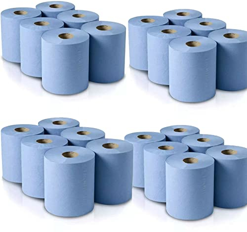 24 Pack Jumbo Workshop Hand Towels Rolls Centrefeed Blue Rolls Blue Recycled Paper Tissue Paper Roll 2 Ply Embossed Tissue Wipe Away Commercial & Kitchen Use