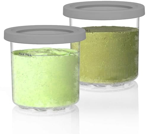 AUMUA 2 Piezas Recipientes de Helado para Ninja Creami Heladera multifunción NC300EU NC300EUCP NC301EU NC300UK NC299AMZ, Ninja Creamy accesorios Contenedores de Pinta con Tapas (Gris/Transparente)