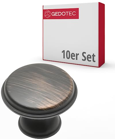 Gedotec Möbelknöpfe Metall | Ø 28 mm I 10 Stück | Türknopf für Schränke - Kupfer antik inkl. Befestigungsmaterial I JULI I Knöpfe für Küchenschränke - vintage Stil I Schrankgriffe Türgriffe Möbel