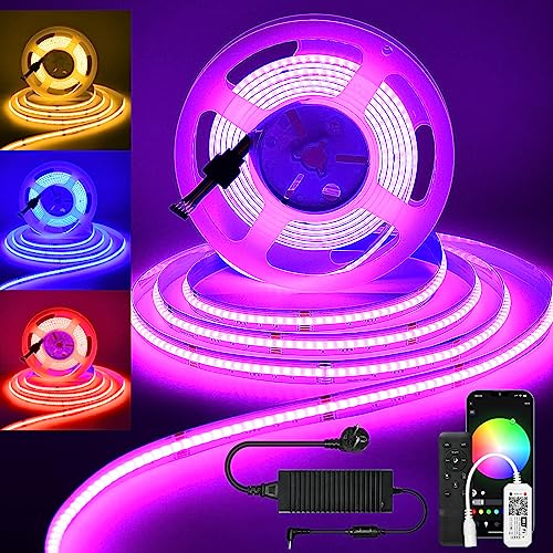 COB LED Strip 5m RGBW, COB LED Streifen 5m RGBW(RGB+Warmweiß), WiFi LED Streifen 24V 5m 784 LEDs/Meter mit Fernbedienung, kompatibel mit Alexa, für Zuhause, Party, Raumdekoration