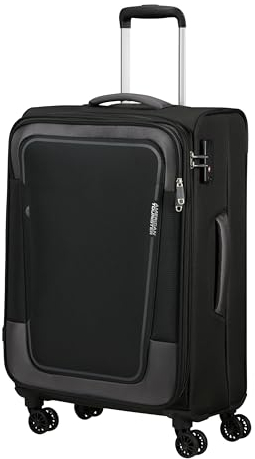American Tourister Pulsonic - Spinner M, Valuta espandibile, 68 cm, 64/74 L, nero (Asphalt Black)