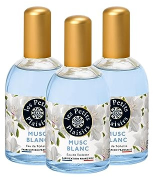 Les Petits Plaisirs - Lot de 3 - Eau de toilette Musc blanc, Eau de toilette femme, Délicate, fraîche et florale, Made in France, flacon 110ml