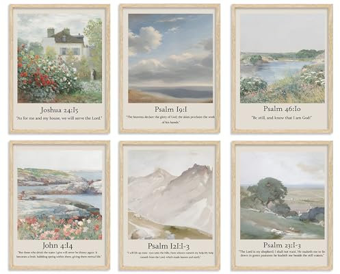 Riveda Bibelverse Wanddekoration, Set mit 6 christlichen Jesus-Bildern, Wandkunst, Psalmen, Schrift, Poster, Galerie, Drucke, religiöse Zitate, Wandkunst, 12*16*6 cm, ungerahmt