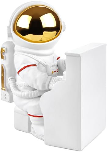 BRUBAKER Dekofigur Astronaut Klavierspieler - 16 cm Spaceman Weltraum Figur mit Klavier und verchromtem Helm - Handbemalte Moderne Raumfahrt Statue für Musiker - Weiß und Gold
