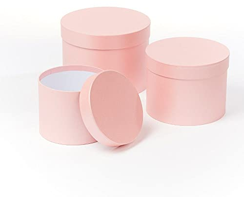 Floralcraft Set of 3 Round Lined Symphony Hat Boxes with Lids (Pale Pink), Empty Storage Boxes Cardboard Florist Hat Boxes Jewellery Boxes for Wedding Anniversary Valentines Gift Christmas
