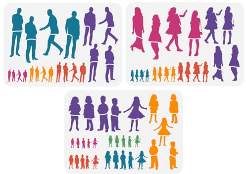 FINGERINSPIRE 3 Stück Menschliche Figur Malerei Große Schablone 21x29.7 cm PET Männlich Weiblich Jungen Mädchen Figuren Modell Sprühen Schablone Menschliche Körper Silhouette Schablone Wandvorlage