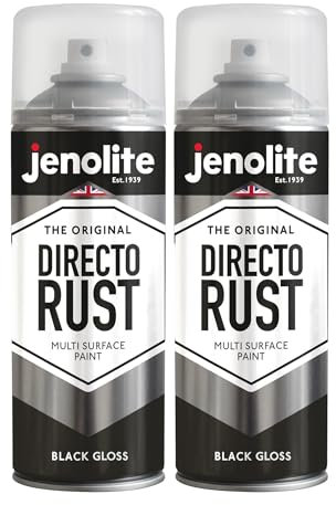 JENOLITE Directorust Gloss - BLACK 2 x 400ml Direct To Rust Spray Paint For Metal, Multi Surface Gloss Spray Paint For Wood, Metal, Plastic, Ceramic - RAL 9005
