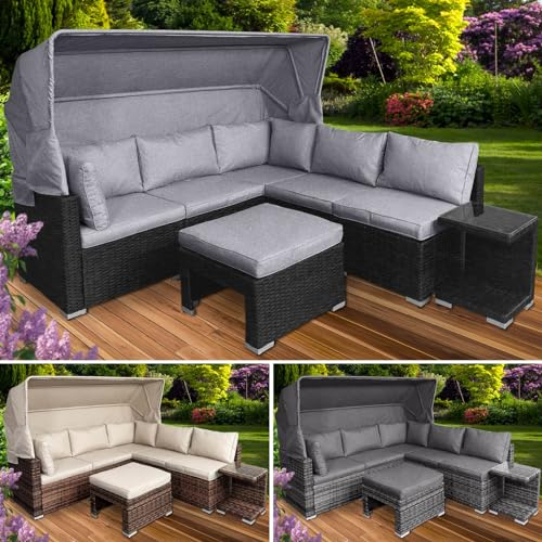 BRAST® Sonneninsel Lounge Set | 2-6 Personen | 30 LEDs + Kissen | 230cm viele Farben | Outdoor Gartenmöbel Loungemöbel Sitzgruppe Garnitur