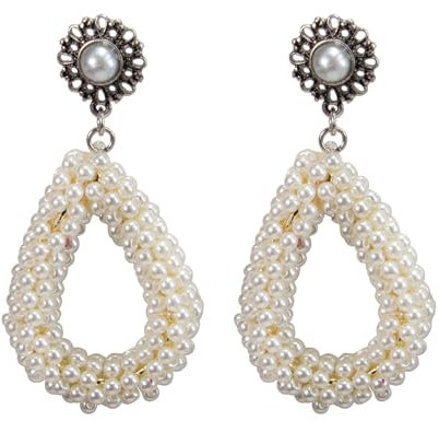 Alpenflüstern Trachten Glamour-Ohrhänger Perlen- Tropfen Helena mit Ohrstecker - Damen-Trachtenschmuck, Trachten-Ohrringe (creme-weiß) DOR066