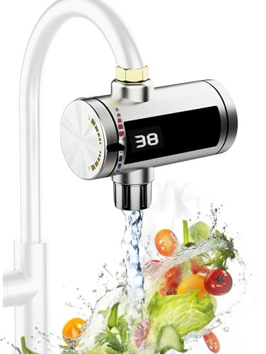 Universal Durchlauferhitzer, Edelstahl Elektrischer Durchlauferhitzer Installationsfreie Wasserhahnheizungen LED-Temperaturanzeige Kompakter Durchlauferhitzer für Garten Küche Badezimmer