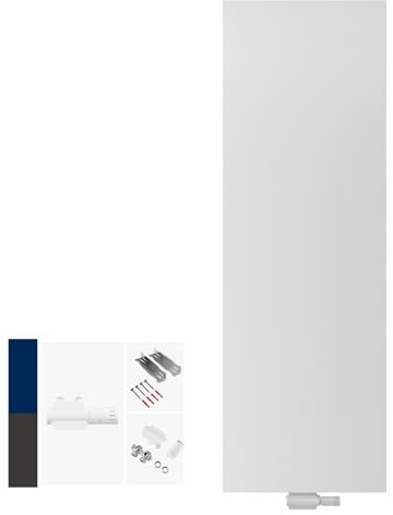 DESIGNO Vertikal- Planheizkörper Logatherm Typ 20 - BL-600 x BH-2000 | inkl. Buderus Logafix Universalarmatur Set | Montagezubehör | Wärmeleistung 1.400 Watt | Mittelanschluss | weiss