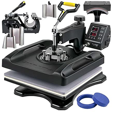 Máquina de prensa de calor 8 en 1, máquina de impresión textil Digital negra de 38x38cm, máquina de transferencia de prensa de calor de calentamiento de doble tubo con alta eficiencia