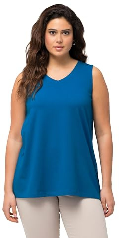 Ulla Popken Damen große Größen Übergrößen Plus Size Top, A-Linie, V-Ausschnitt, ärmellos Mittelblau 58+ 807291765-58+