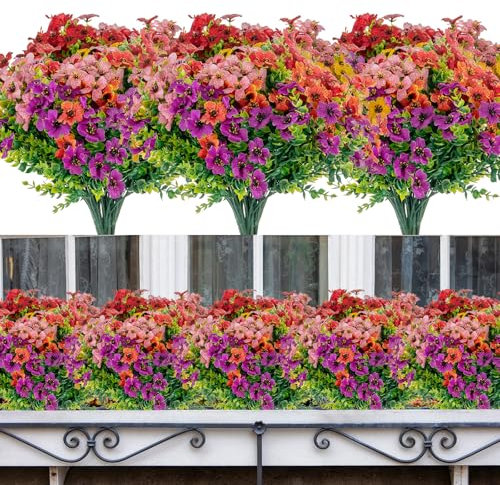 Boic 10 Bündel Künstliche Blumen, Kunstblumen Für Außen, Kunstblumen Outdoor, Kunststoff Blumen Wetterfest Balkonpflanzen Plastikblumen Für Außen Für Balkon Balkonkasten Garten Freien(Bunt)