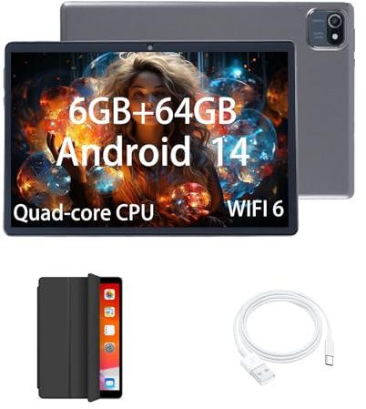 Tablet Bambini 10 Pollici Android 14 - Rebeat A5 Processore 1.6GHz Quad-core, 6 GB di RAM 64 GB di ROM Espandibile fino a 1 TB, Touch Screen LCD HD 1280x800, Doppia Fotocamera, WiFi 6.0, BT5.0