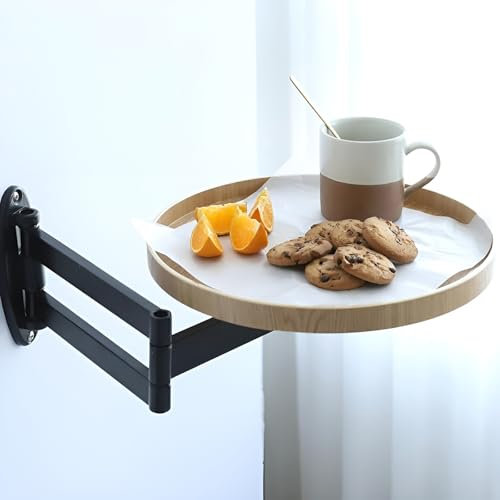 Runder Klappbarer Wandtisch (30 cm), Beweglicher Teleskopischer Sofa-Beistelltisch, Wandmontierter Klappbarer Couchtisch, Platzsparender Multifunktionaler Hängeschreibtisch(Wood)