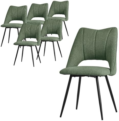 ML-Design Lot de 6 Chaises de Salle à Manger Vert, Assise en Polyester, Chaise Rembourrées avec Dossier et Pieds Métalliques Noirs, Fauteuils Modernes pour Bureau Salon Cuisine, Matériel de Montage