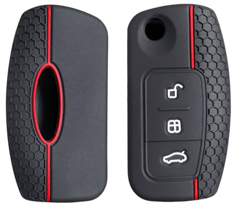 Happyit Coque de clé de voiture en silicone compatible avec Ford Focus 2 MK2 Fiesta Mondeo Galaxy Falcon Territory Ecosport 3 boutons