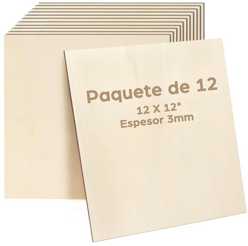 LotFancy 12 Láminas de Madera Contrachapada de 3 mm, 30 x 30 cm, Paneles Finos de Bricolaje Cortados con Láser, Láminas de Madera Contrachapada, Manualidades, Kits de Construcción, Modelismo