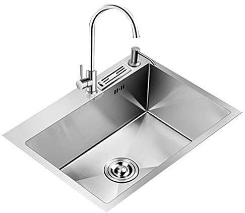 CZAOERXB Fregadero de Cocina de Acero Inoxidable de Estilo rústico, Fregadero de un Solo tazón Rectangular con rebosadero y Accesorios: diseño clásico