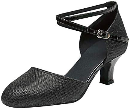 Scarpe da donna con zeppa alta Tango Latino Dance Dance Dance Scarpe da ballo da donna Tacchi medi Stivali in pelle corti da donna, Nero , 40 EU