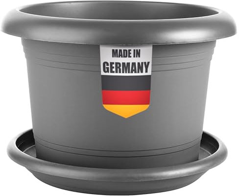 SUSTANIA Lot de 1 grand pot de fleurs avec soucoupe - Diamètre : 50 cm - Anthracite - Grand pot de fleurs pour l'extérieur - Résistant aux intempéries - Fabriqué en Allemagne