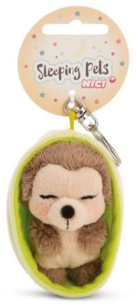 NICI 61603 Porte-clés, Motif Hérisson, Inscription « Sleeping Pets », 8 cm, Dans Un Panier, Marron, Compagnon Fidèle Pour Sac À Dos Ou Pour Sac, Pour Petits Et Grands