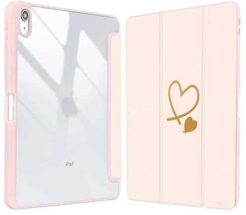 Vozehui Custodia carina per iPad di 10a generazione 2022 da 11,9 pollici, rosa con guscio posteriore trasparente con portamatite, custodia protettiva con supporto pieghevole in tre parti, con funzione