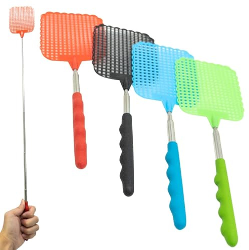 4 scacciamosche estensibili telescopici estraibili, paletta mosche, Colorato Manuale Paletta Mosche, Scacciamosche Plastica, per zanzare, mosche e insetti, multicolore