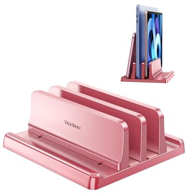 Vaydeer Supporto verticale per laptop da scrivania, doppio slot in plastica per laptop con design salvaspazio 4 in 1, supporto regolabile per laptop, supporta MacBook, Chromebook, Surface, Dell (rosa